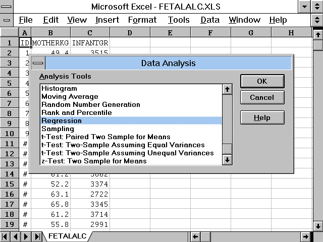 Data Analysis Dialogue Window